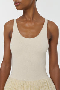 Elianor Fringe Knit Dress in Off White Cashmere