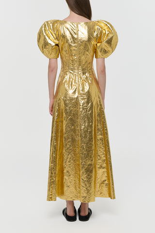 Gold Metallic Linen Dress - Back Zipper Detail | Gabriela Hearst