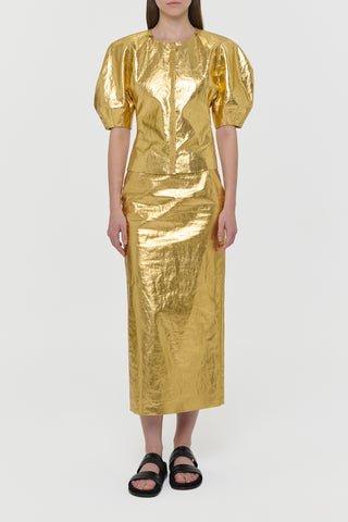 Metallic Gold Linen Waverly Top - Full Look Front View | Gabriela Hearst
