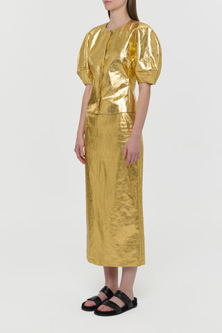 Metallic Gold Linen Waverly Top - Side Profile View | Gabriela Hearst