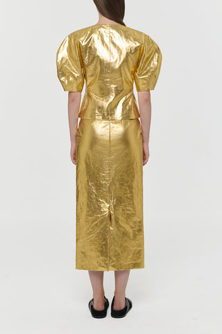 Metallic Gold Linen Waverly Top - Back View On Model | Gabriela Hearst