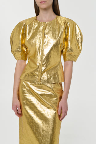 Metallic Gold Linen Waverly Top - Front Detail View | Gabriela Hearst
