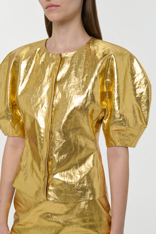 Metallic Gold Linen Waverly Top - Balloon Sleeve Detail | Gabriela Hearst
