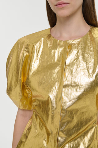 Metallic Gold Linen Waverly Top - Close Up Detail View | Gabriela Hearst