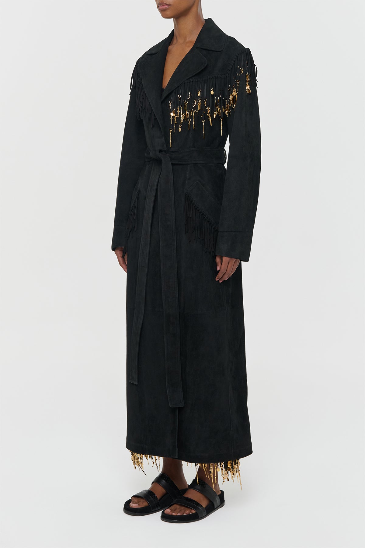 Thaniel Women's Black Suede Fringe Trench Coat | Gabriela Hearst