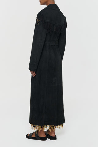 Black Suede Thaniel Trench with Fringe Details - Back View | Gabriela Hearst