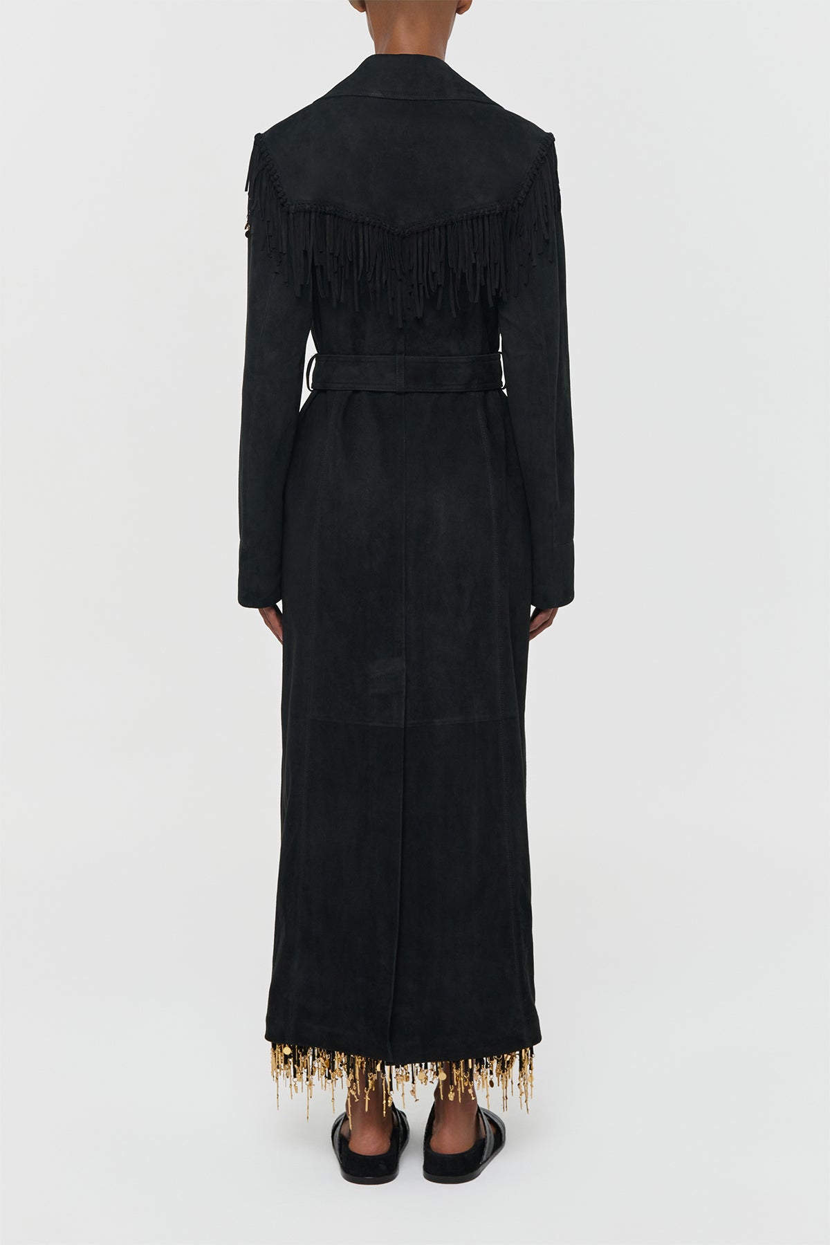 Thaniel Women's Black Suede Fringe Trench Coat | Gabriela Hearst
