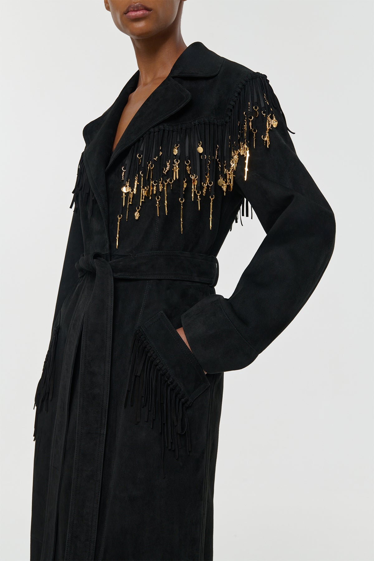 Thaniel Women's Black Suede Fringe Trench Coat | Gabriela Hearst