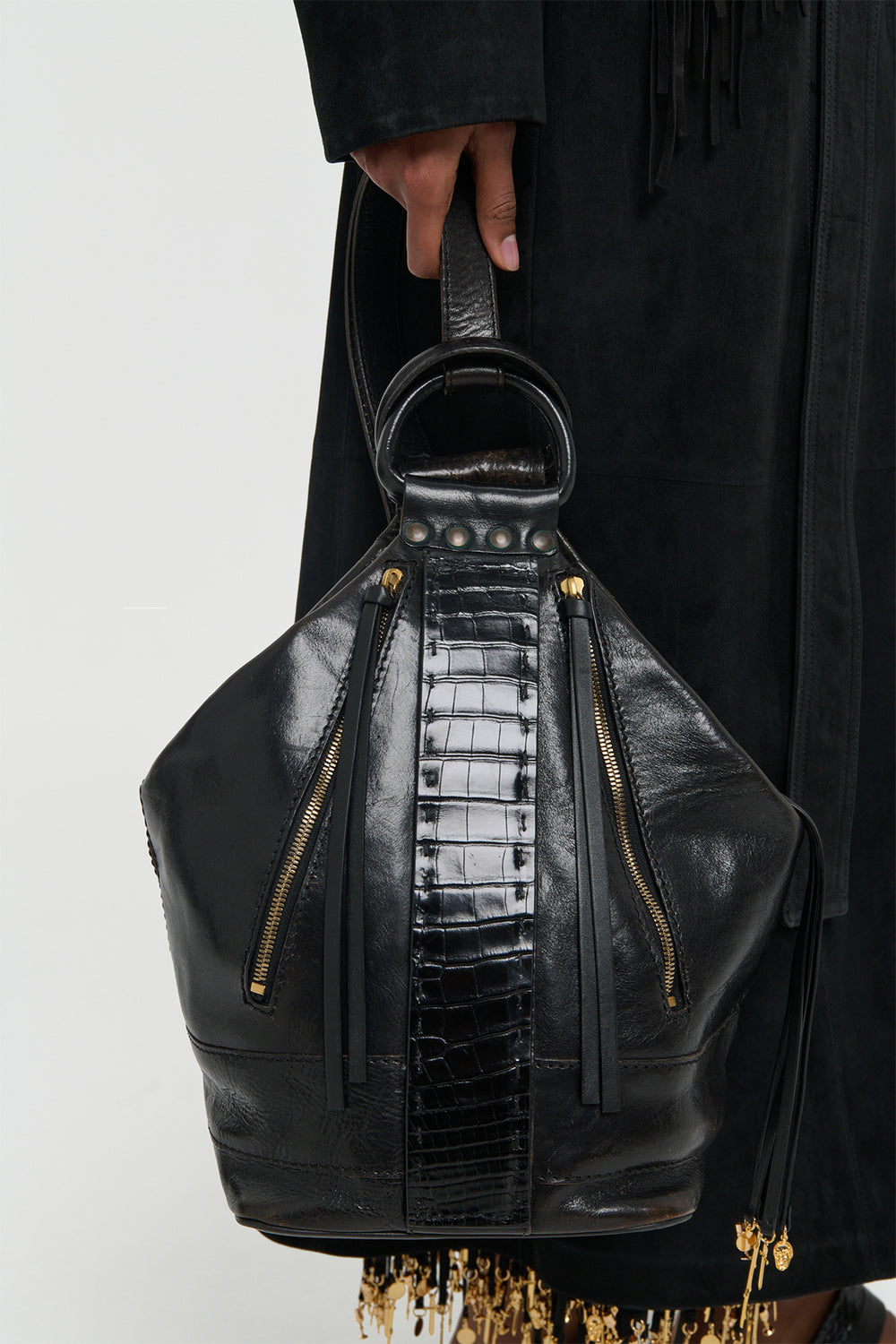 Vintage No.1 Backpack in Black Nappa & Crocodile Leather