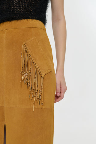 Cashew Suede Fringe Maxi Skirt - Side Charm Detail | Gabriela Hearst