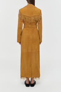 Thaniel Fringe Trench Coat in Cashew Suede with Charms