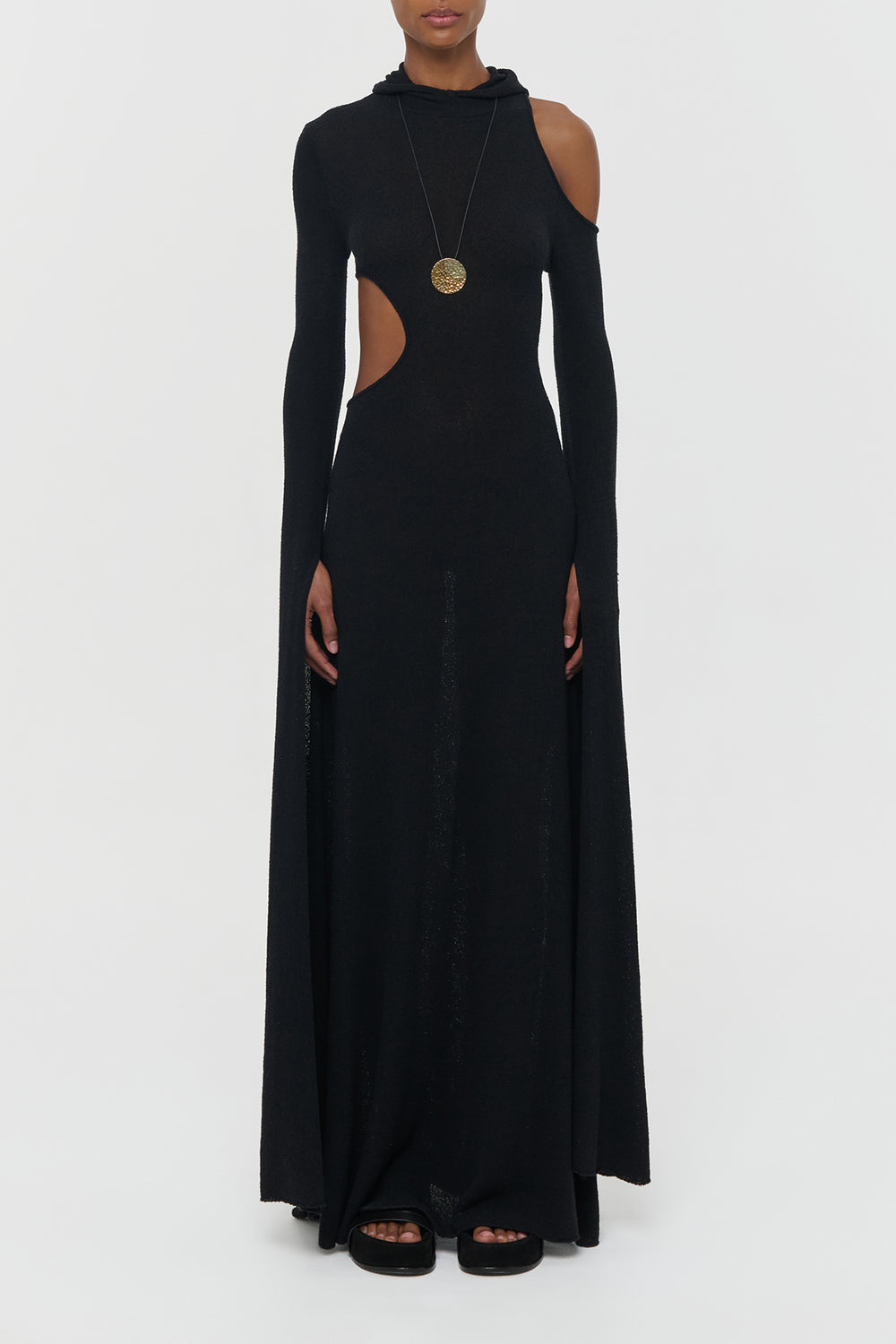 Daya Cutout Knit Hoodie Maxi Dress in Black Mulberry Silk