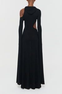Daya Cutout Knit Hoodie Maxi Dress in Black Mulberry Silk