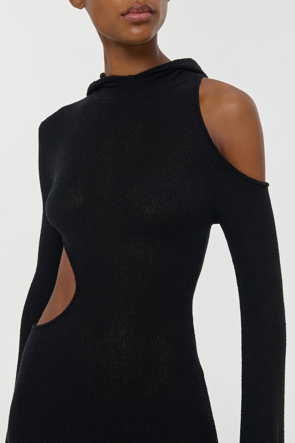 Daya Cutout Knit Hoodie Maxi Dress in Black Mulberry Silk