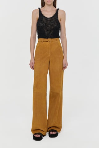 Cashew Suede High-Waist Wide-Leg Pants - Full Front View | Gabriela Hearst