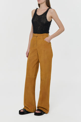 Cashew Goat Suede Norman Pants - Side Profile View | Gabriela Hearst