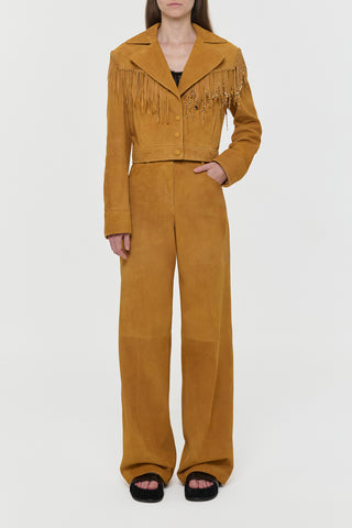 Cashew Suede Azra Jacket with Tarot Charms - On Model Front View | Gabriela Hearst