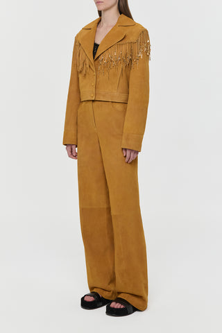 Cashew Suede Fringe Jacket with Deadstock Charms - Side Profile | Gabriela Hearst
