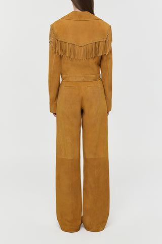 Cashew Suede Jacket with Rose Gold Tarot Charms - Rear View | Gabriela Hearst