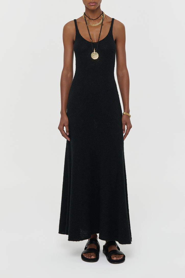 Ayla Knit Maxi Dress in Black Mulberry Silk