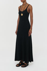 Ayla Knit Maxi Dress in Black Mulberry Silk