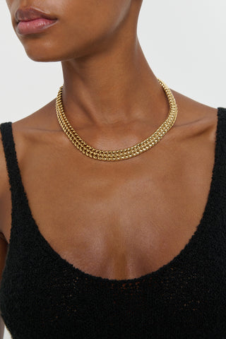 18K Yellow Gold Braided Necklace - On Model | Gabriela Hearst