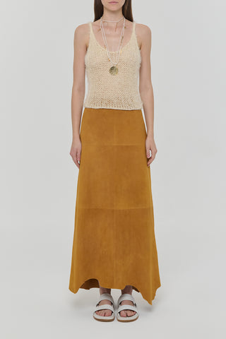 Off White Fuzzy Knit Tank Top - Front View with Mustard Skirt | Gabriela Hearst