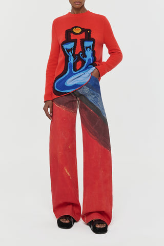 Model in Multicolor Amoret Barrel-Leg Jeans - Front Studio View | Gabriela Hearst
