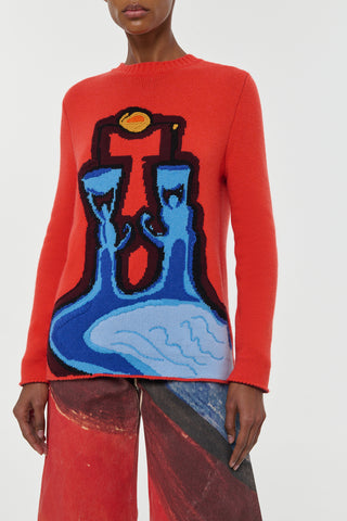 Red Cashmere Avichai Knit Sweater - Front Detail - Crewneck Style | Gabriela Hearst