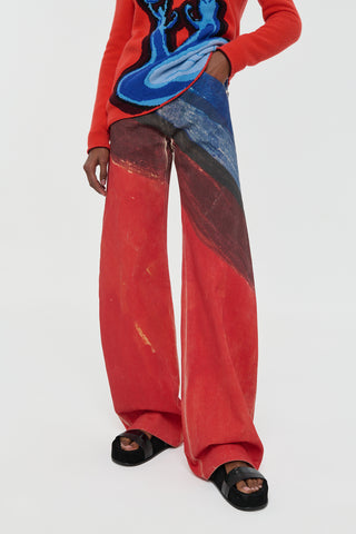Amoret Barrel-Leg Jeans Multicolor Print - Lower Body Detail | Gabriela Hearst