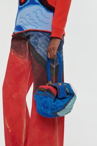 Blue Crochet Cashmere Nina Bag - Styled On Model | Gabriela Hearst