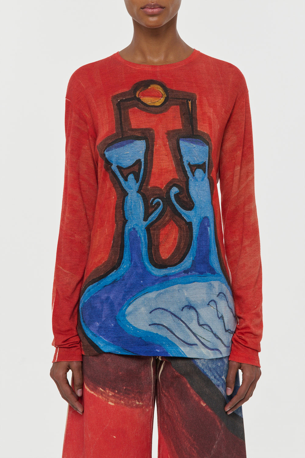 Isaro Long Sleeve T-shirt in Air Multi Printed Cashmere Jersey