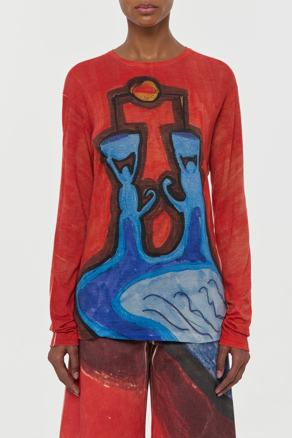 Isaro Long Sleeve T-shirt in Air Multi Printed Cashmere Jersey