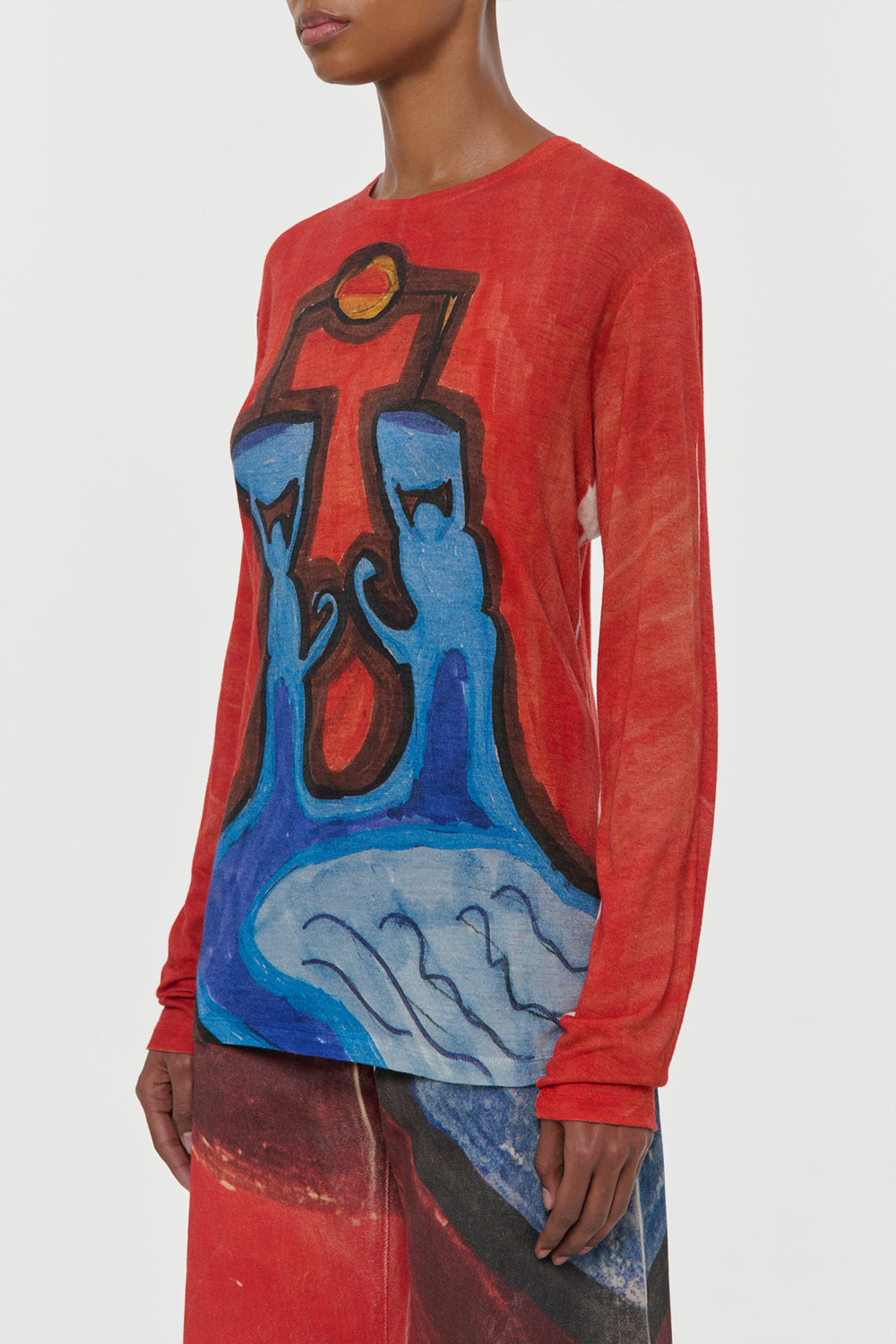 Isaro Long Sleeve T-shirt in Air Multi Printed Cashmere Jersey