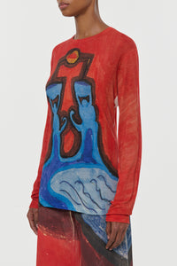 Isaro Long Sleeve T-shirt in Air Multi Printed Cashmere Jersey