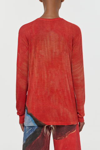 Isaro Red Printed Cashmere Jersey Top - On Model Back View | Gabriela Hearst