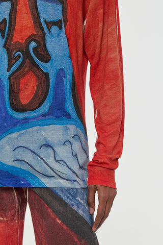 Isaro Red Printed Cashmere Tee - Lower Hem and Sleeve Detail | Gabriela Hearst