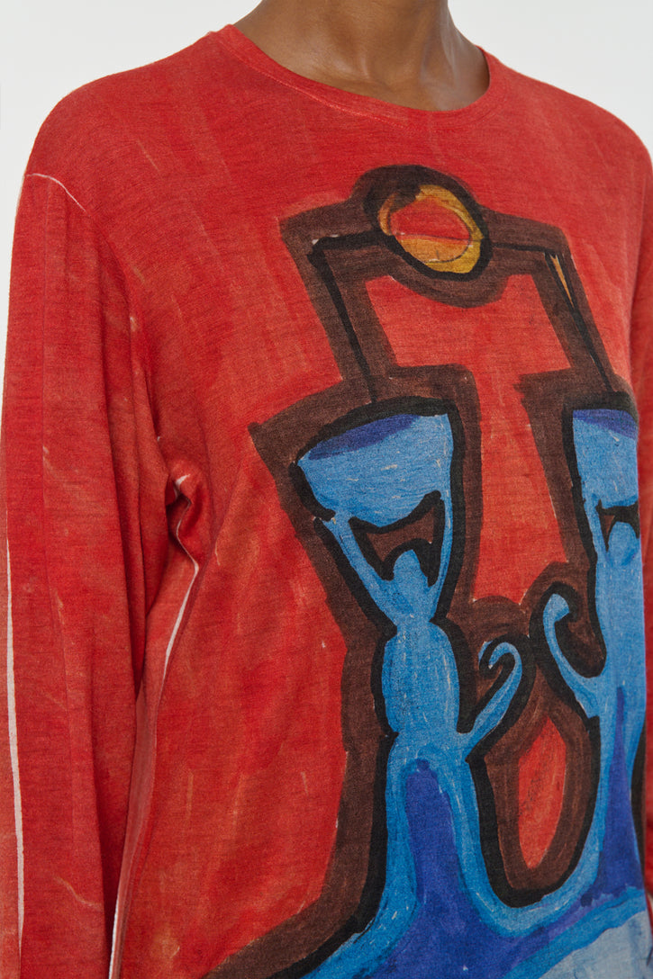 Isaro Long Sleeve T-shirt in Air Multi Printed Cashmere Jersey