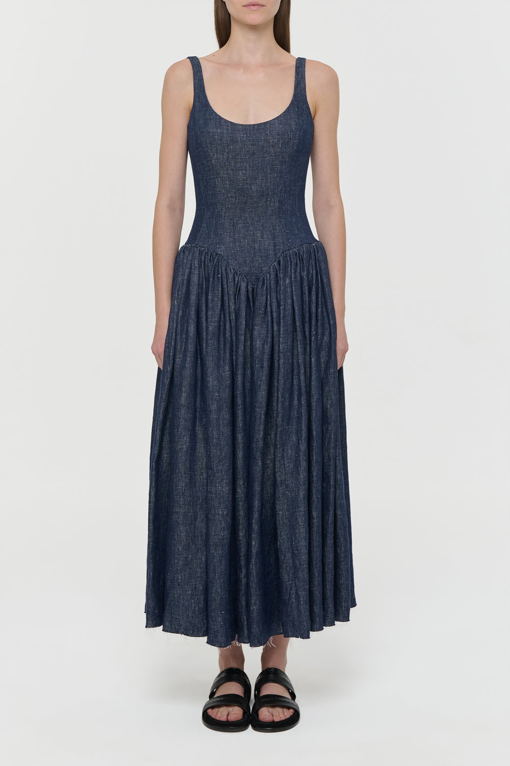 Isai Maxi Dress in Stone Washed Linen Denim