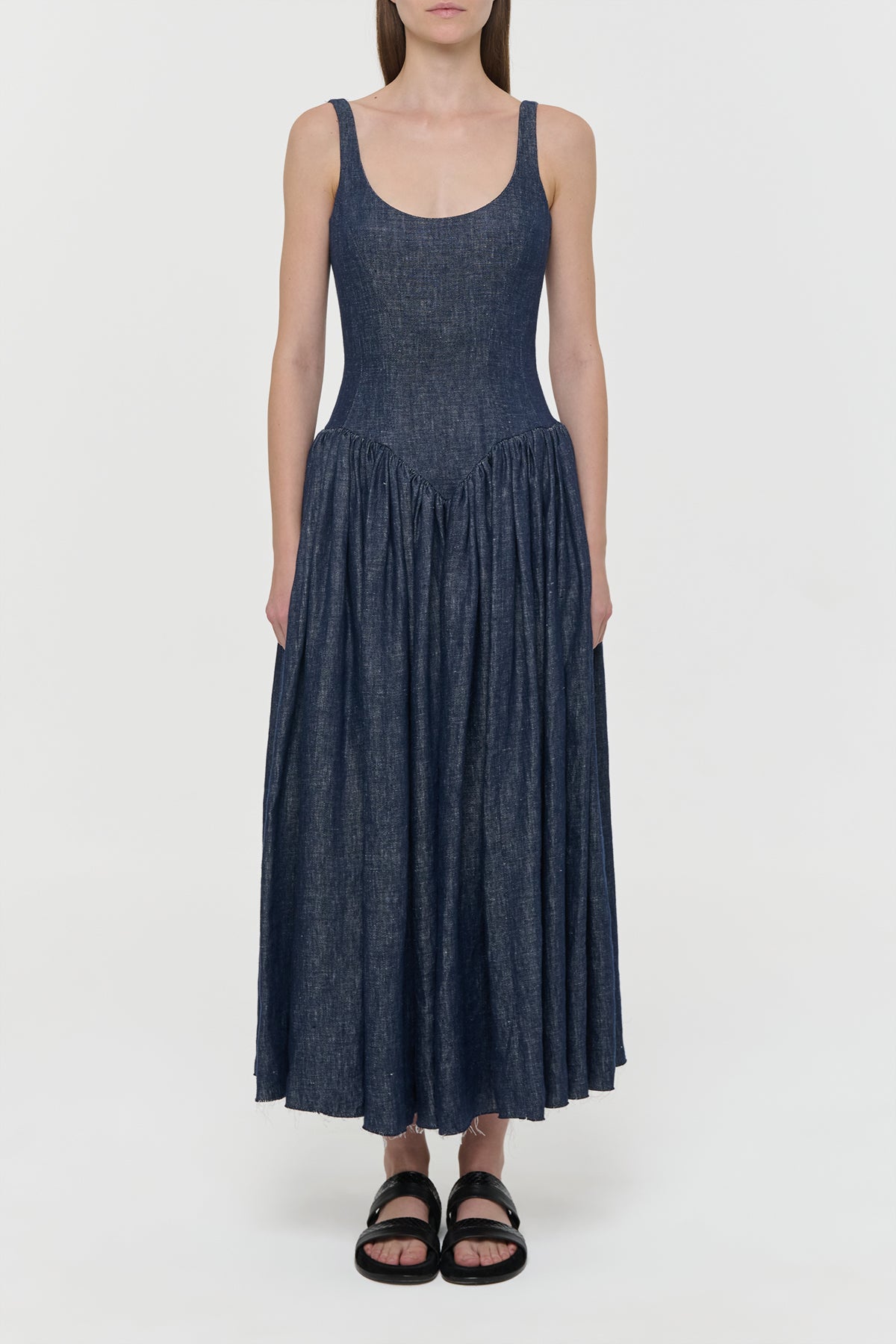 Isai Maxi Dress in Stone Washed Linen Denim
