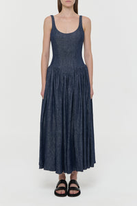 Isai Maxi Dress in Stone Washed Linen Denim