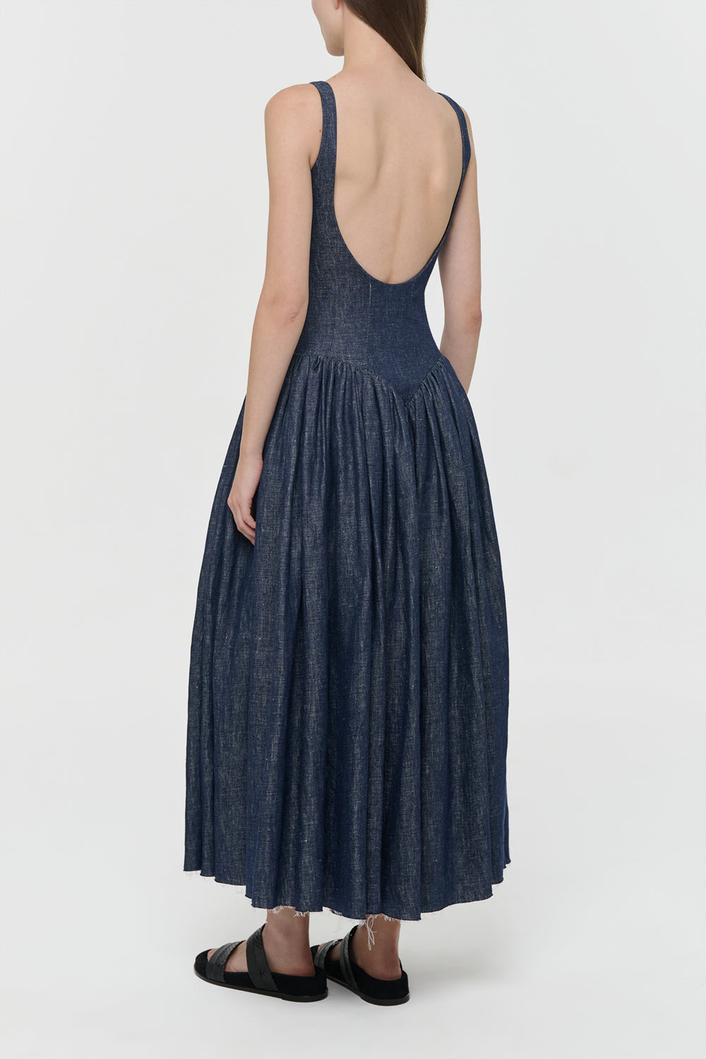 Isai Maxi Dress in Stone Washed Linen Denim