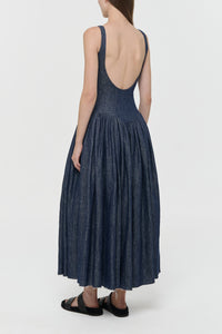 Isai Maxi Dress in Stone Washed Linen Denim