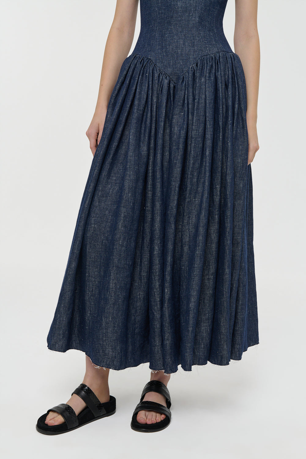 Isai Maxi Dress in Stone Washed Linen Denim