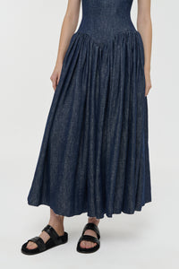 Isai Maxi Dress in Stone Washed Linen Denim