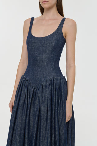 Denim Maxi Dress - Front Bodice Detail View | Gabriela Hearst