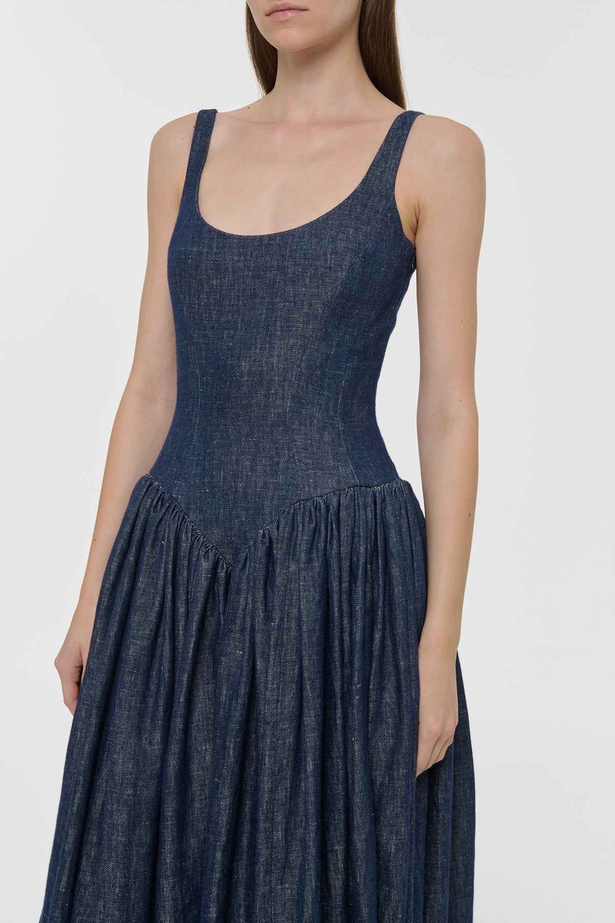 Isai Maxi Dress in Stone Washed Linen Denim