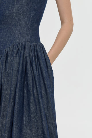Denim Isai Dress - Ruched Skirt and Pocket Detail | Gabriela Hearst