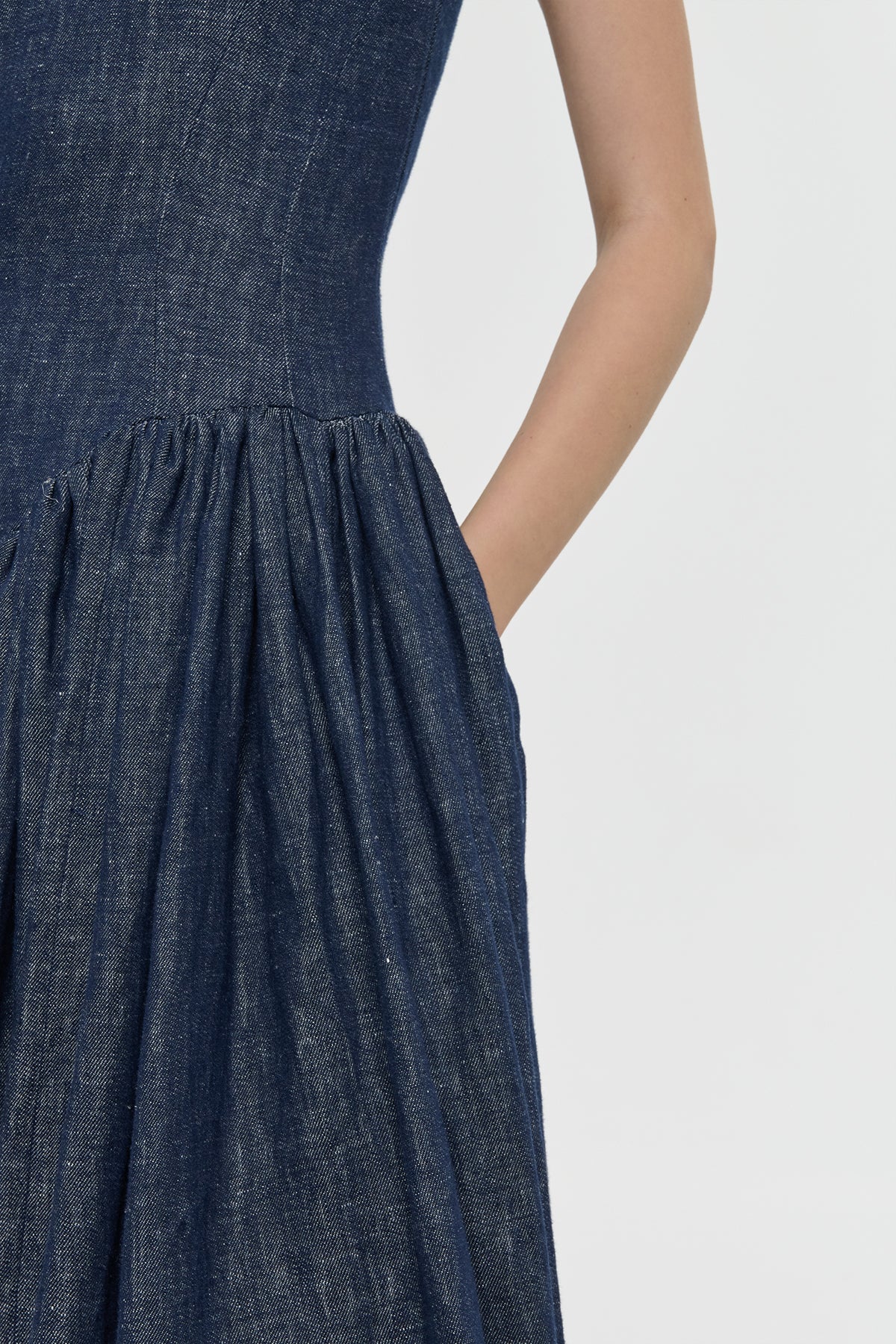 Isai Maxi Dress in Stone Washed Linen Denim