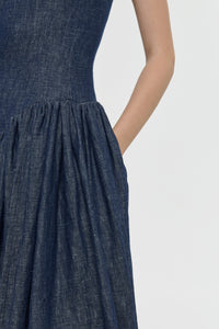 Isai Maxi Dress in Stone Washed Linen Denim